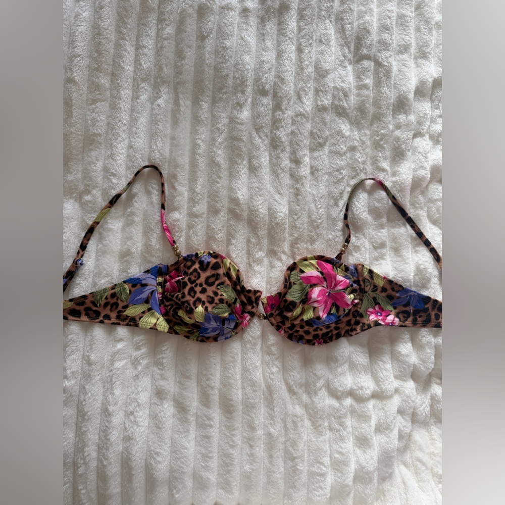 Leopard Print Floral Bikini Top